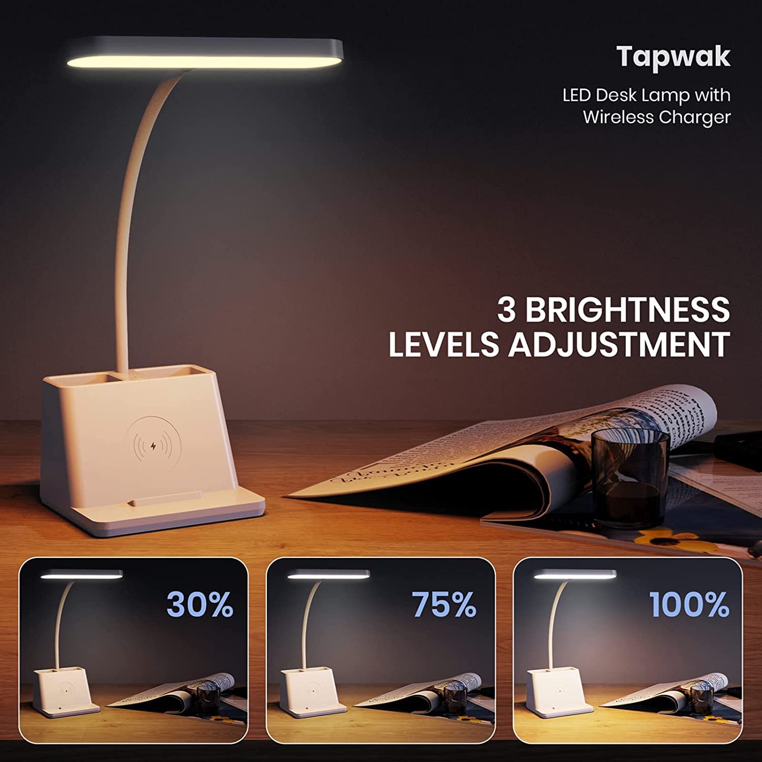 Wholesale Book Foldable Wireless Charger Lamp With Pen holder Led Rechargeable Bedside Study Reading Light/Desk Lamp/Table Lamp