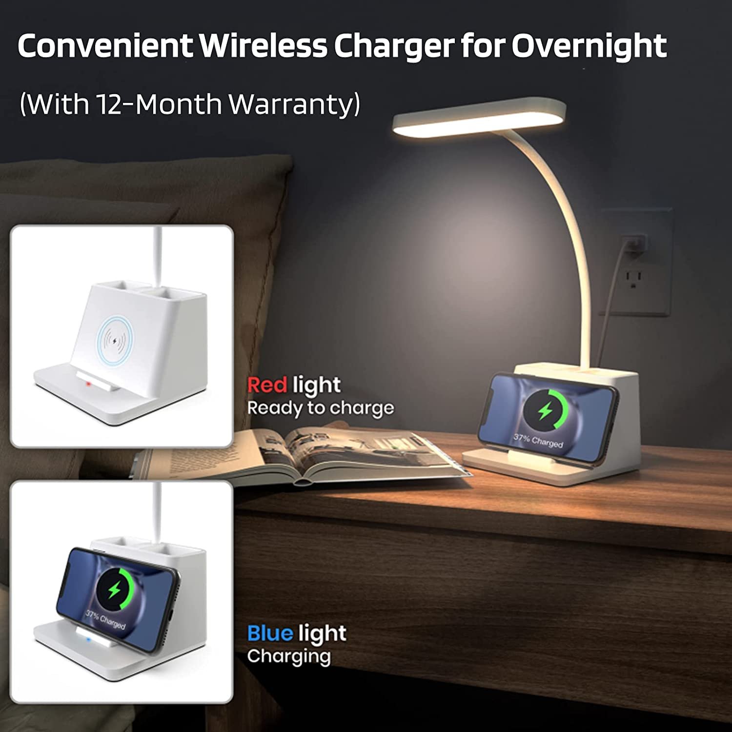 Wholesale Book Foldable Wireless Charger Lamp With Pen holder Led Rechargeable Bedside Study Reading Light/Desk Lamp/Table Lamp