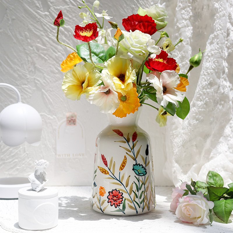 The New Listing Valentine's Day Light Luxury Flower Arrangement Hand Painted Embossed Flora Book Vase Ceramic Vase White Modern