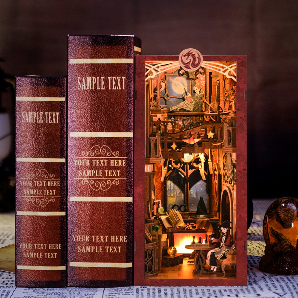 CuteBee Handmade Craft 3D Wooden Puzzle Bookshelf Decor Diorama DIY Book Nook Kit with LED Light Book Nook Miniature Dollhouse