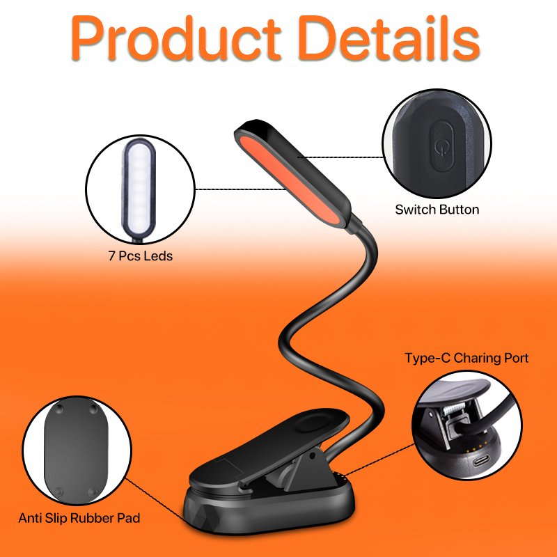Portable Mini flexible USB Rechargeable Book Light LED book reading kids night light clip lamp for reading book in bed