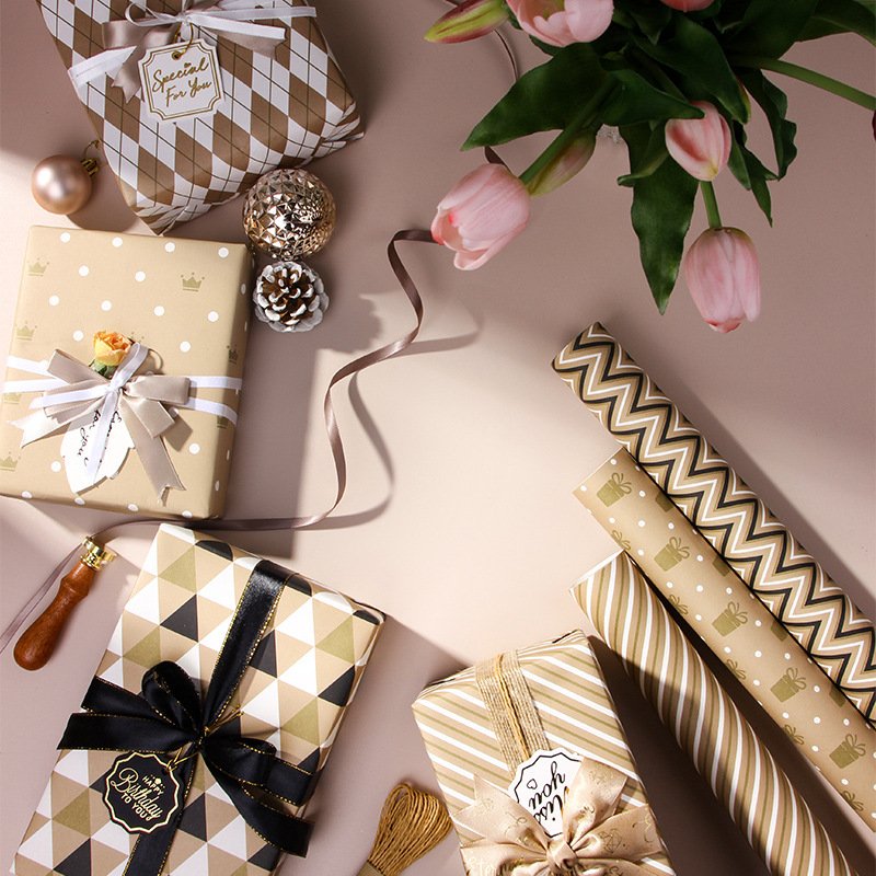 Gift wrapping paper Festival simple light luxury plaid stripes diy book paper gift paper wholesale 50*70CM