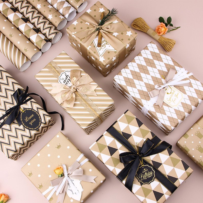 Gift wrapping paper Festival simple light luxury plaid stripes diy book paper gift paper wholesale 50*70CM