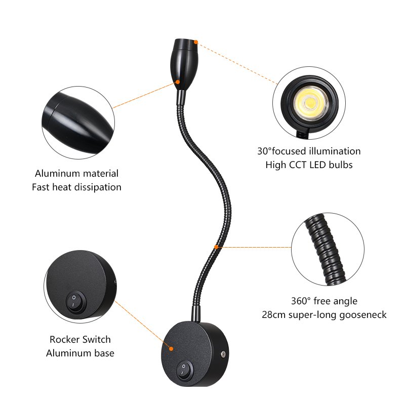 hotel bedside wall mounted lamp gooseneck reading light bedroom headboard reading light book light for reading in bed