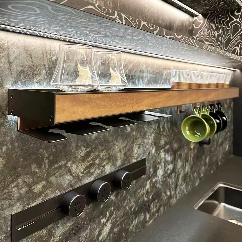 Gold Aluminum Metal Light 5-Layer Tv Wall Curved Wall Shelf Showcase Simple Glass Wine Rack Led Wall Holders Shelves Brackets