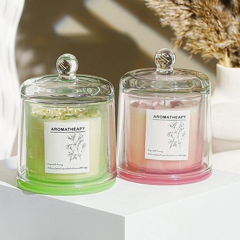 Custom Logo Colourful crystal Glass Jar Scented Candle Soy Wax Scented Candle With Bell Jar Scented candle Gift Box Home Decor