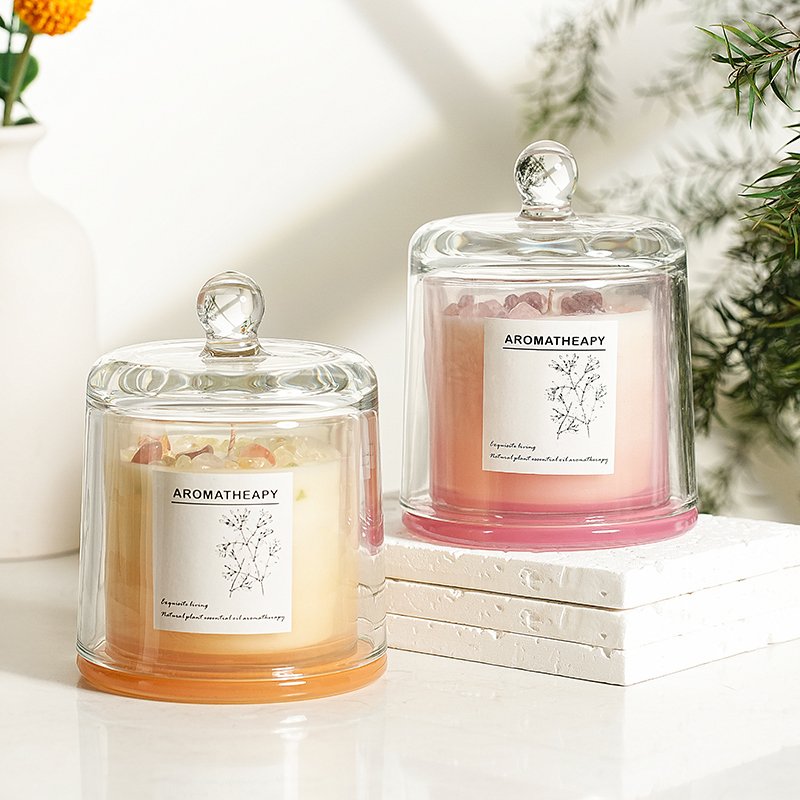 Custom Logo Colourful crystal Glass Jar Scented Candle Soy Wax Scented Candle With Bell Jar Scented candle Gift Box Home Decor