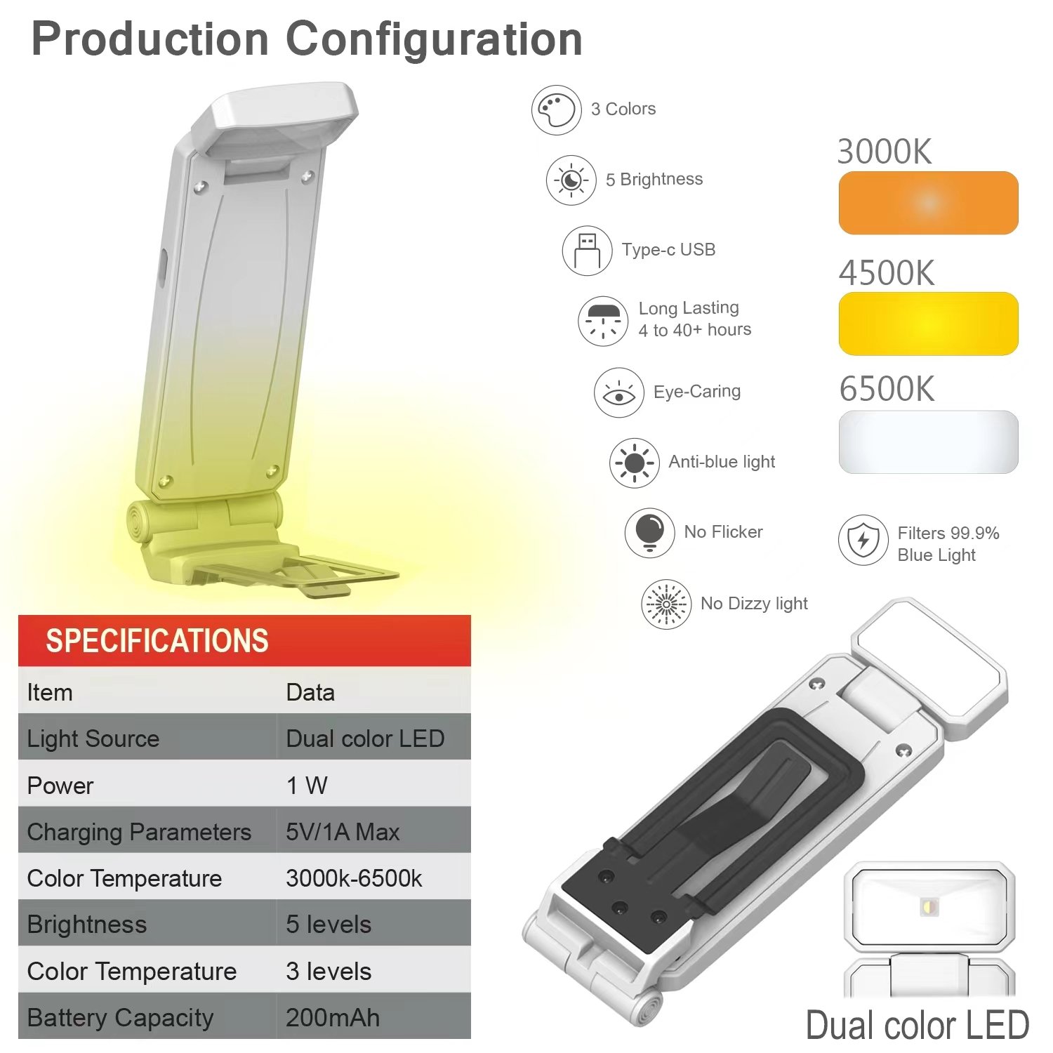 Eye-caring USB Rechargeable 5 Brightness Levels Mini Clip on Flexible LED Night Reading Book Light for Kids Bookmark lamp
