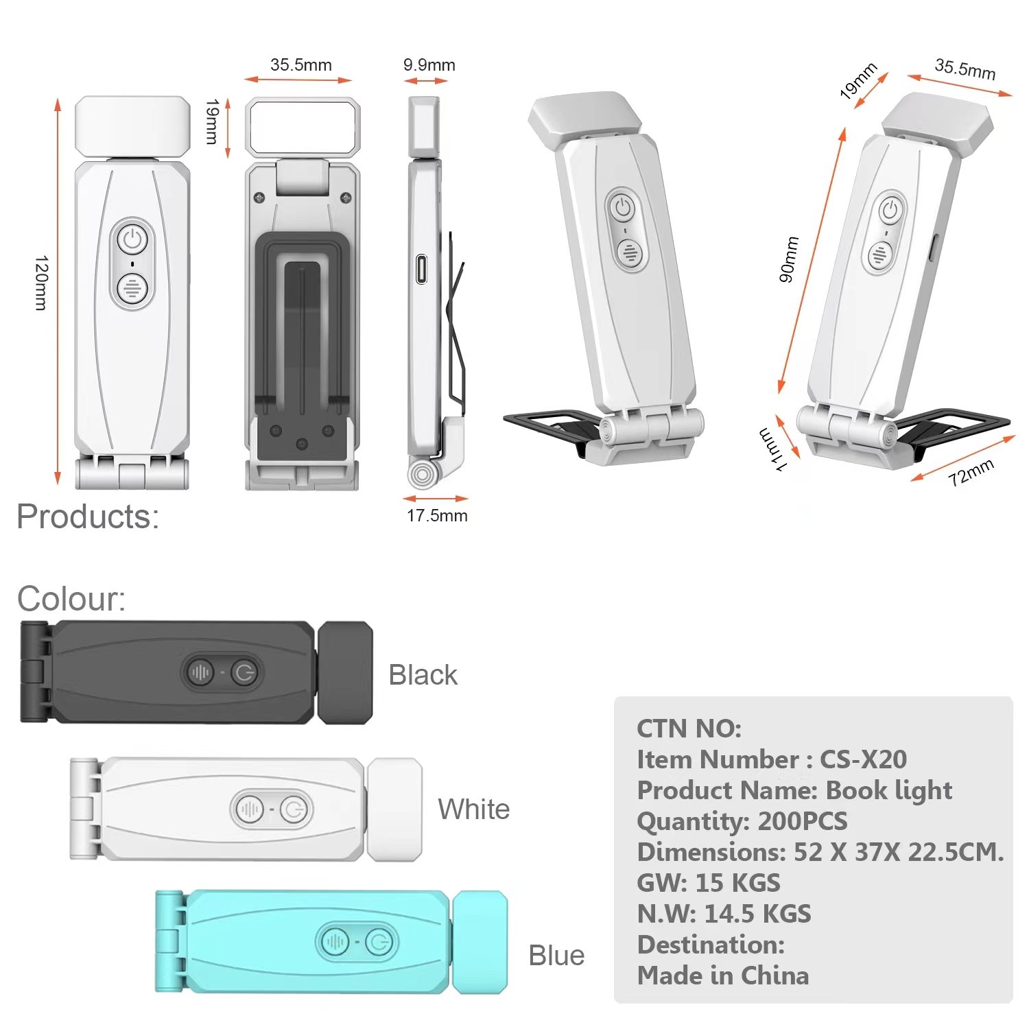 Eye-caring USB Rechargeable 5 Brightness Levels Mini Clip on Flexible LED Night Reading Book Light for Kids Bookmark lamp