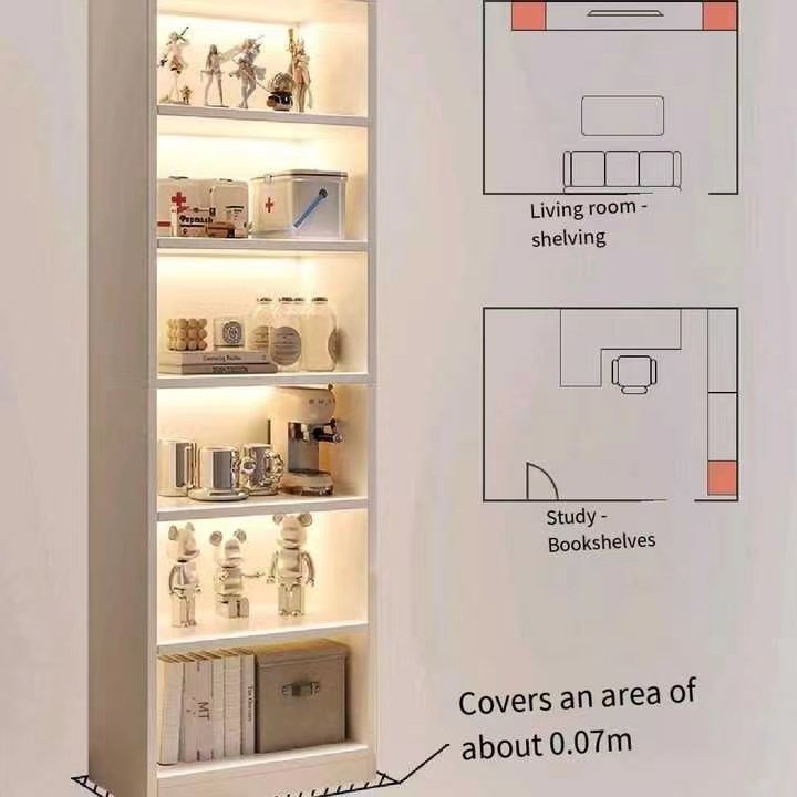 Living Room Modern Simple LED Light Decorative Shelving Book Storage Rack Multi-layer Book Storage Rack Shelf