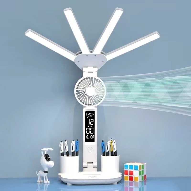 Eye Protection Four Head Desk Lamp Dedicated Fan Bedroom Bedside Light With Dual Pen Holder LED Reading Light Table Lamp