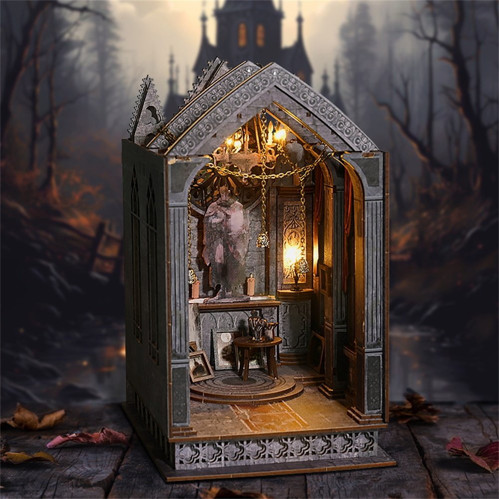 IIECREATE 3D Puzzle Handmade Wooden Kit SL-16 Quite Night Prayer DIY Book Nook Miniature Doll House Kit With Light
