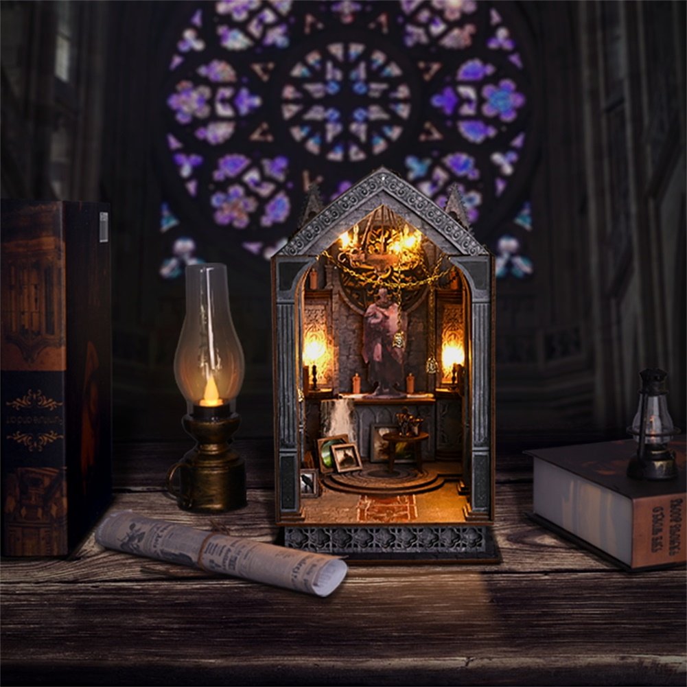 IIECREATE 3D Puzzle Handmade Wooden Kit SL-16 Quite Night Prayer DIY Book Nook Miniature Doll House Kit With Light