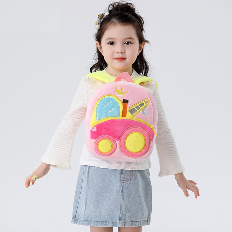 Wholesale Custom Fashion Children 3D Cartoon Cars Engineering Vehicle Plush Kids Backpack Kindergarten School Bags Mini Book Bag