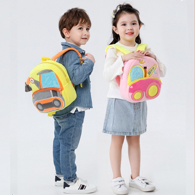 Wholesale Custom Fashion Children 3D Cartoon Cars Engineering Vehicle Plush Kids Backpack Kindergarten School Bags Mini Book Bag