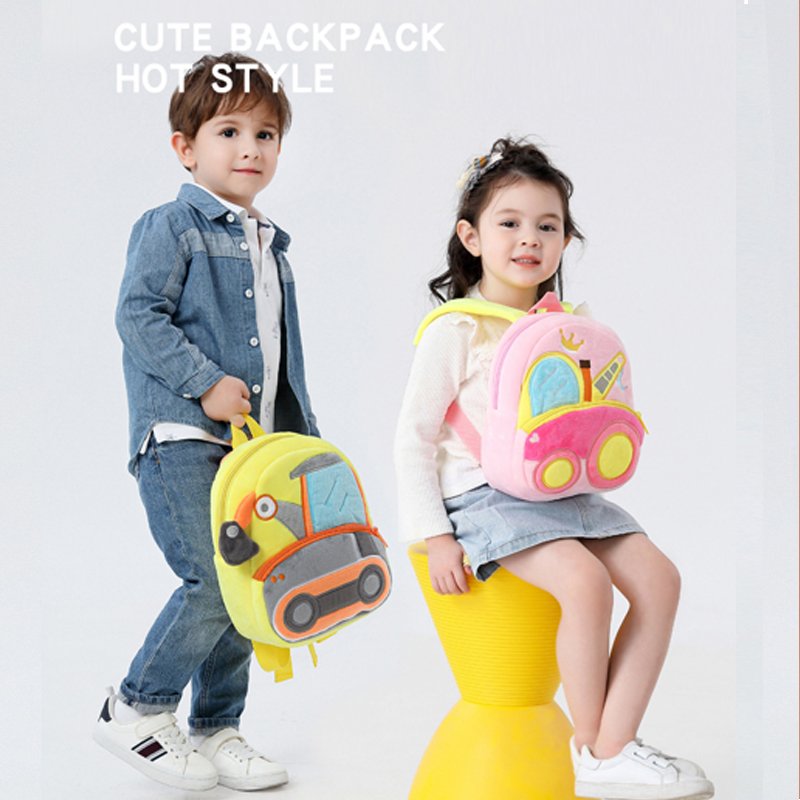 Wholesale Custom Fashion Children 3D Cartoon Cars Engineering Vehicle Plush Kids Backpack Kindergarten School Bags Mini Book Bag