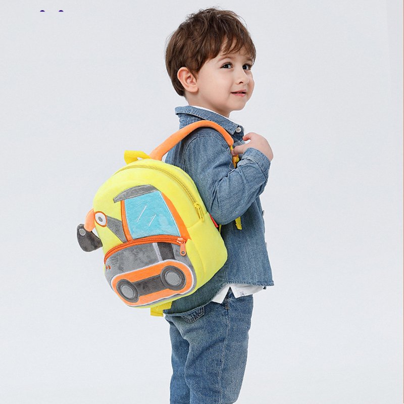 Wholesale Custom Fashion Children 3D Cartoon Cars Engineering Vehicle Plush Kids Backpack Kindergarten School Bags Mini Book Bag