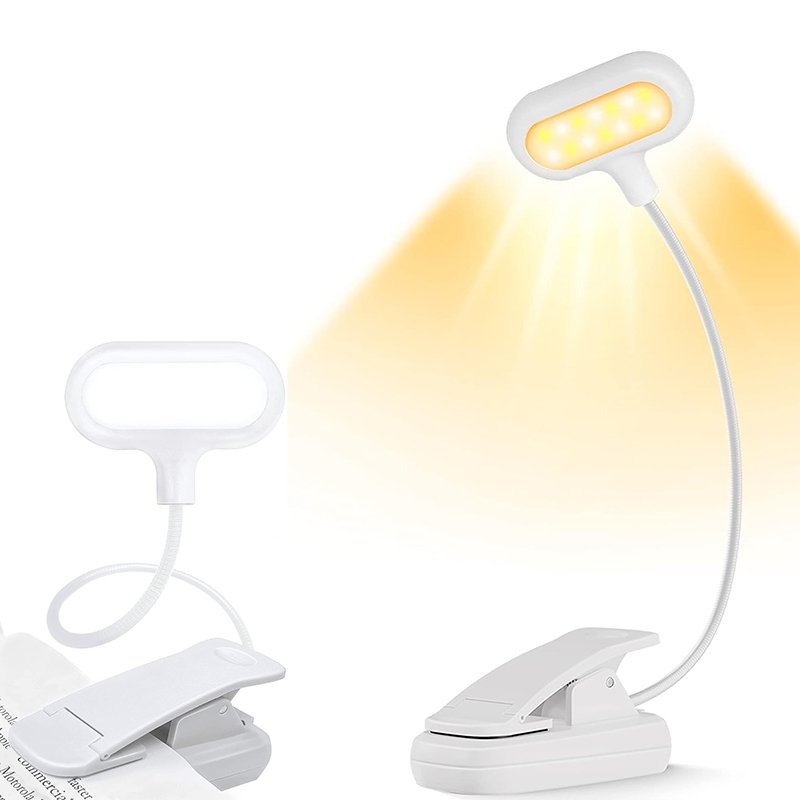 LOHAS LED Clip On Read Light 4 Brightness Dimmable Design White Color Usb Rechargeable Book Reading Light In Bed