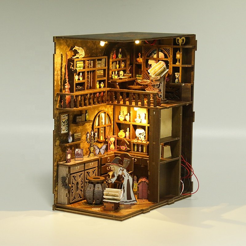 2024 hot selling UV Printing design Miniature 3d wooden miniature puzzle MDF 3D puzzle book nook for any ages