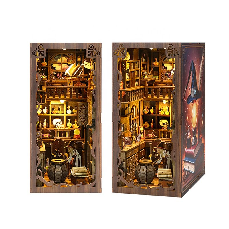 2024 hot selling UV Printing design Miniature 3d wooden miniature puzzle MDF 3D puzzle book nook for any ages
