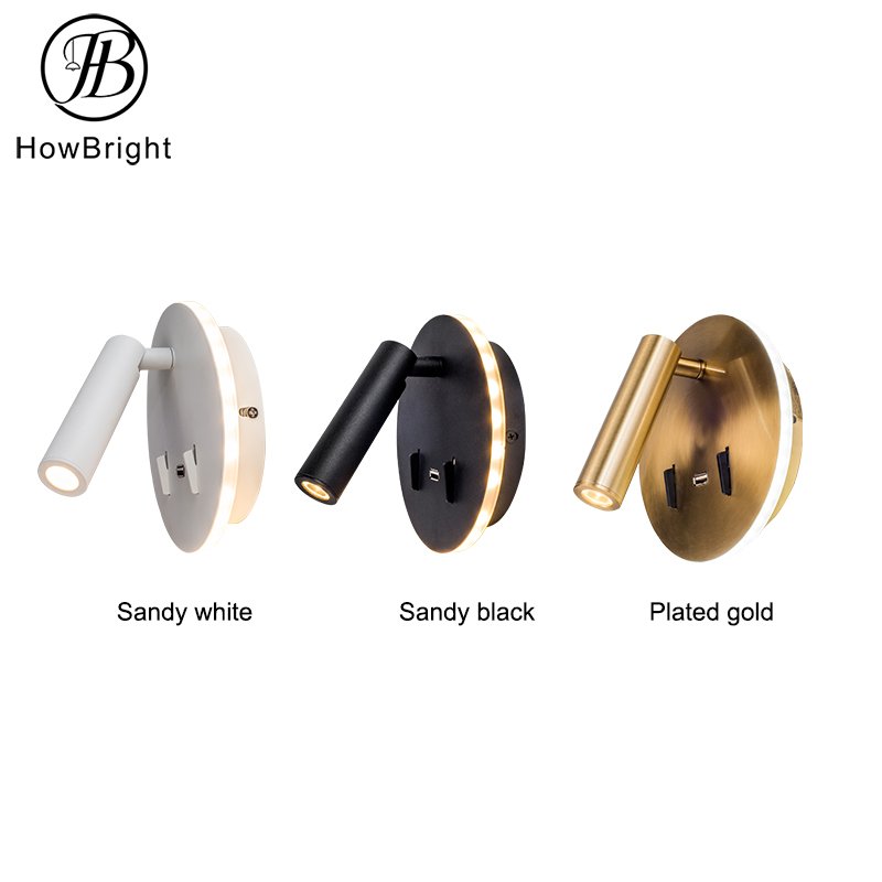 Hotel Project Bedside Adjustable Surface Mounted dimmable Led Wall Lamp With USB Charging Port LED Reading Light For Book