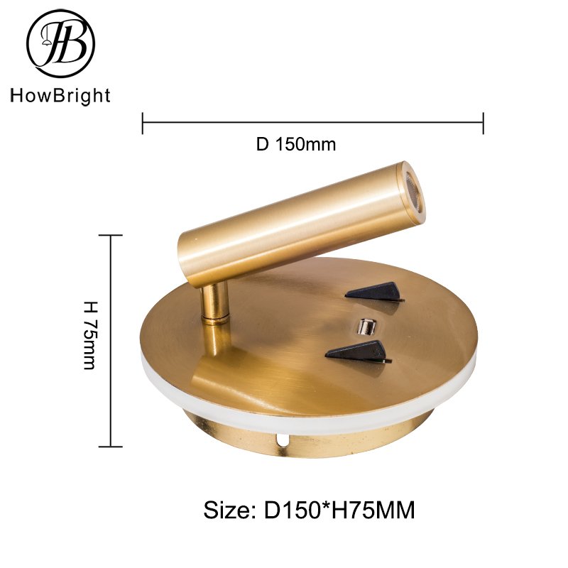 Hotel Project Bedside Adjustable Surface Mounted dimmable Led Wall Lamp With USB Charging Port LED Reading Light For Book