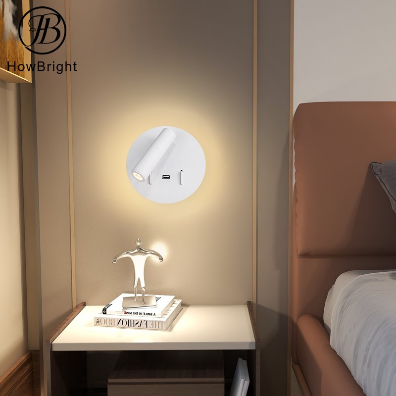 Hotel Project Bedside Adjustable Surface Mounted dimmable Led Wall Lamp With USB Charging Port LED Reading Light For Book