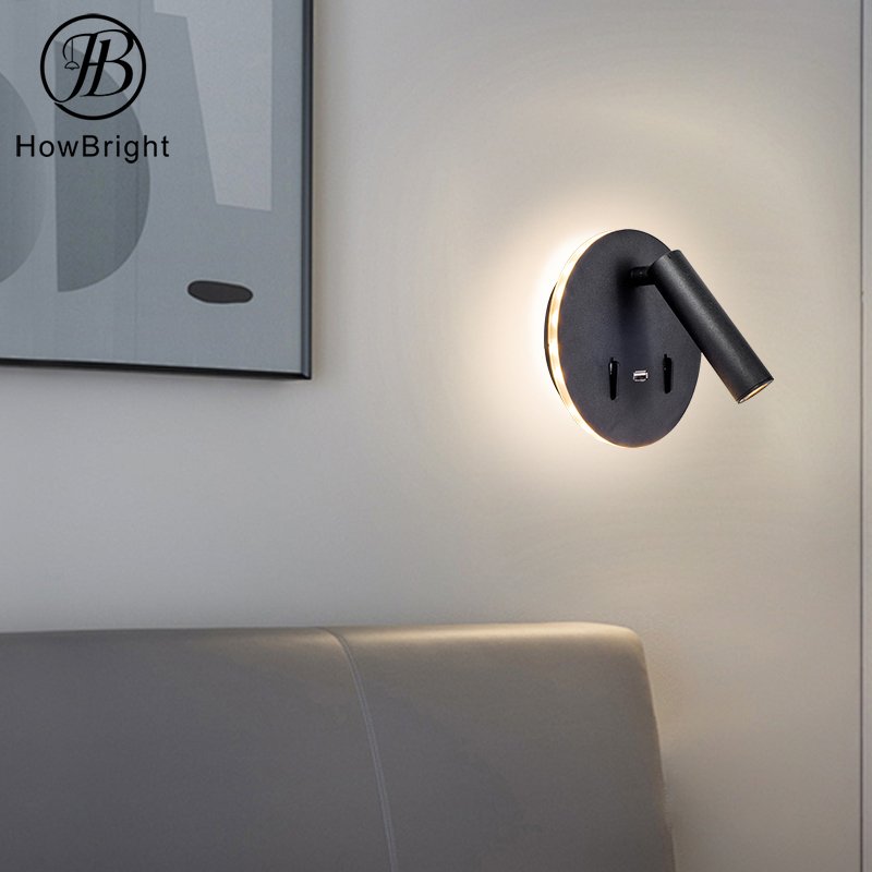 Hotel Project Bedside Adjustable Surface Mounted dimmable Led Wall Lamp With USB Charging Port LED Reading Light For Book