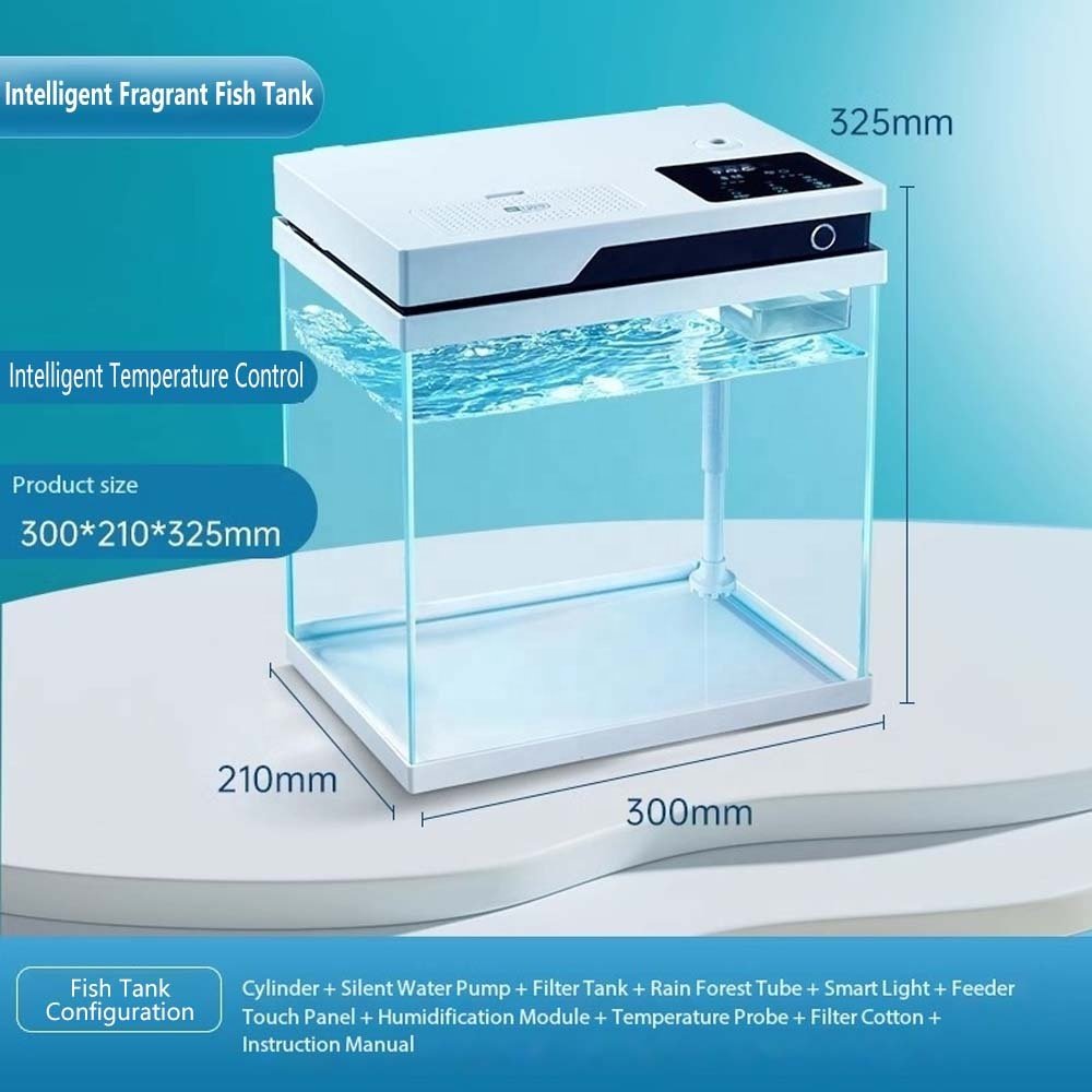 Small Fish Tank 2 Gallon Glass Aquarium Starter Kits Self Cleaning /Colorful LED Light for Shrimp Guppy Jellyfish Goldfish Beta