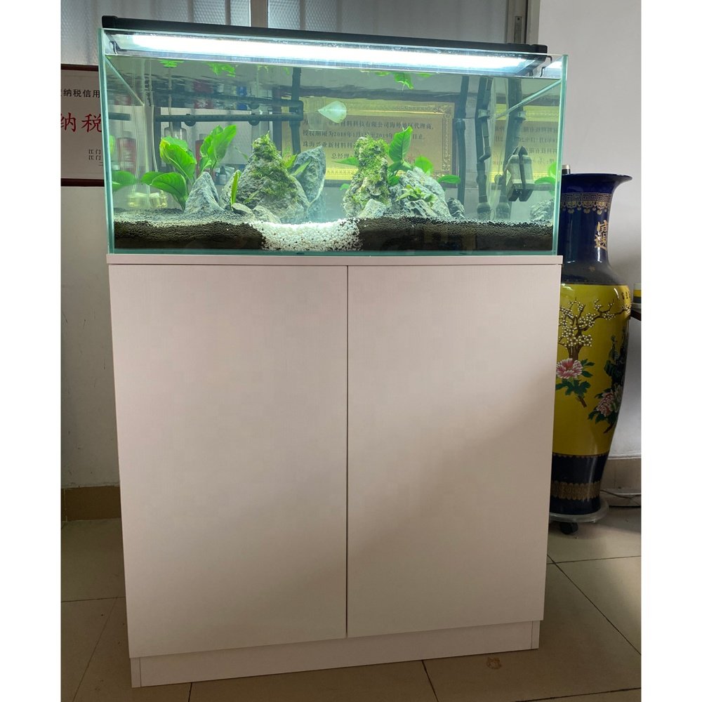Custom large white wooden cabinet bottom filtration saltwater aquarium with sump tank
