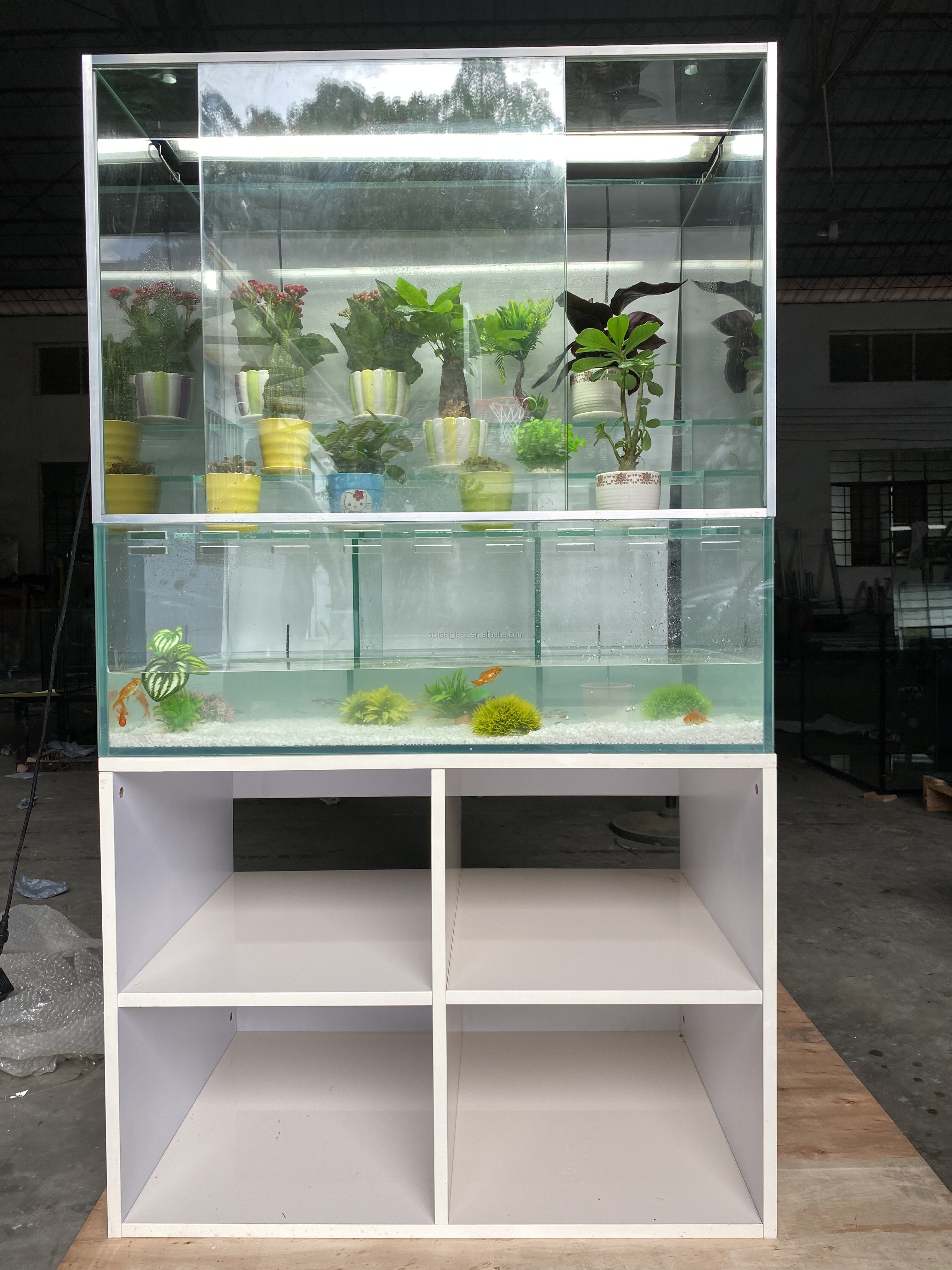 Custom large white wooden cabinet bottom filtration saltwater aquarium with sump tank