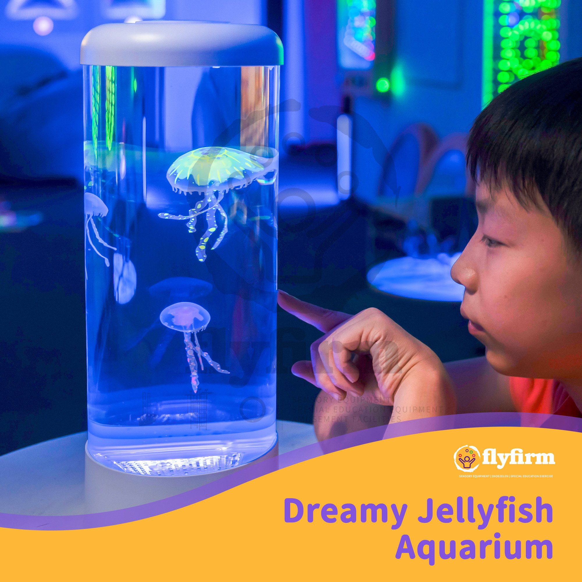 Flyfirm LED Aquarium Lamp Soothing Sensory Water Tank with Floating Jellyfish for Home Decor, Autism, ADHD & Anxiety Therapy