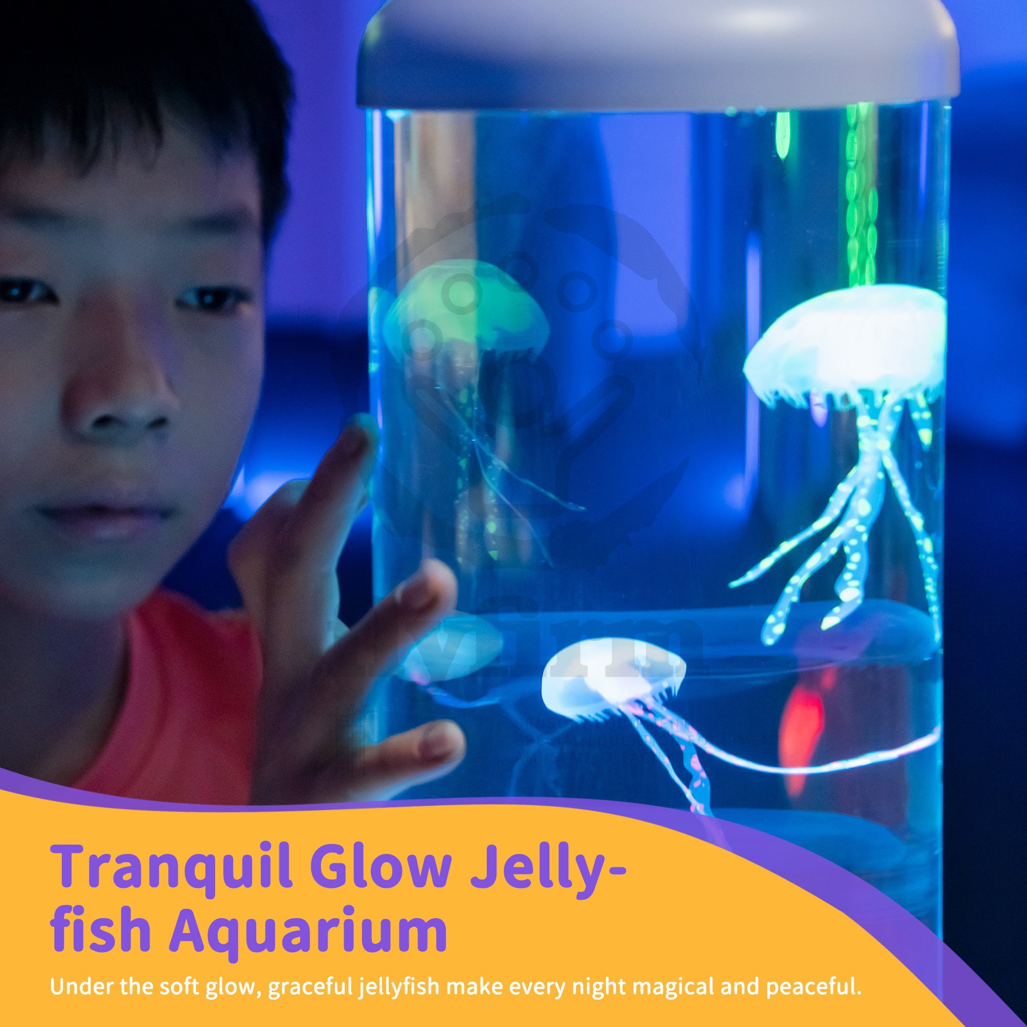 Flyfirm LED Aquarium Lamp Soothing Sensory Water Tank with Floating Jellyfish for Home Decor, Autism, ADHD & Anxiety Therapy