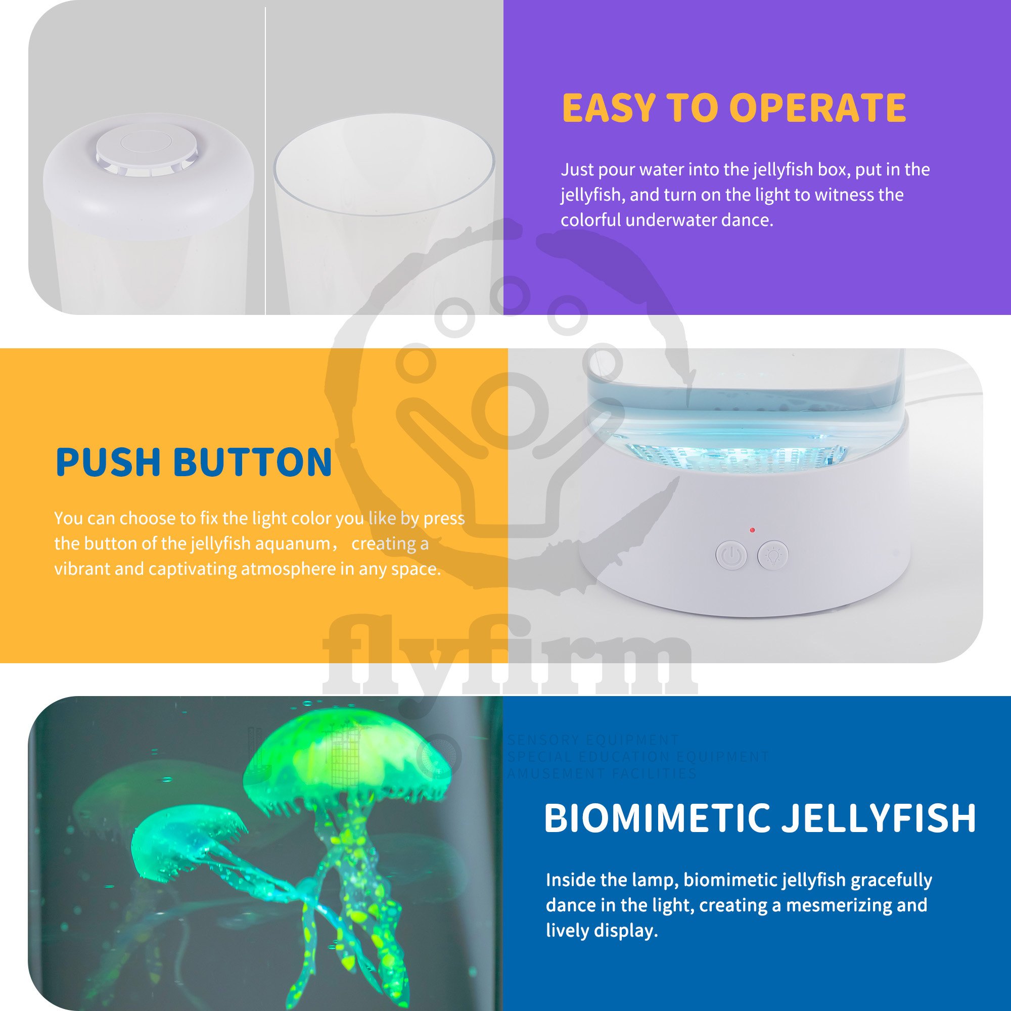 Flyfirm LED Aquarium Lamp Soothing Sensory Water Tank with Floating Jellyfish for Home Decor, Autism, ADHD & Anxiety Therapy