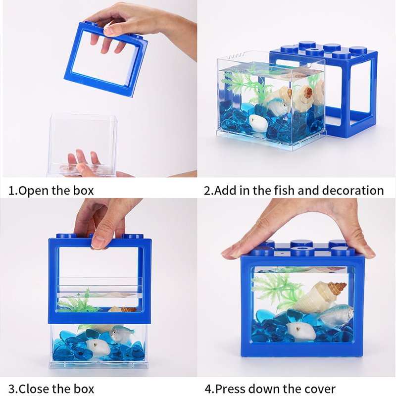 Small aquarium HD acrylic table top fish tank office desktop home landscaping plastic building block Betta fishbowl