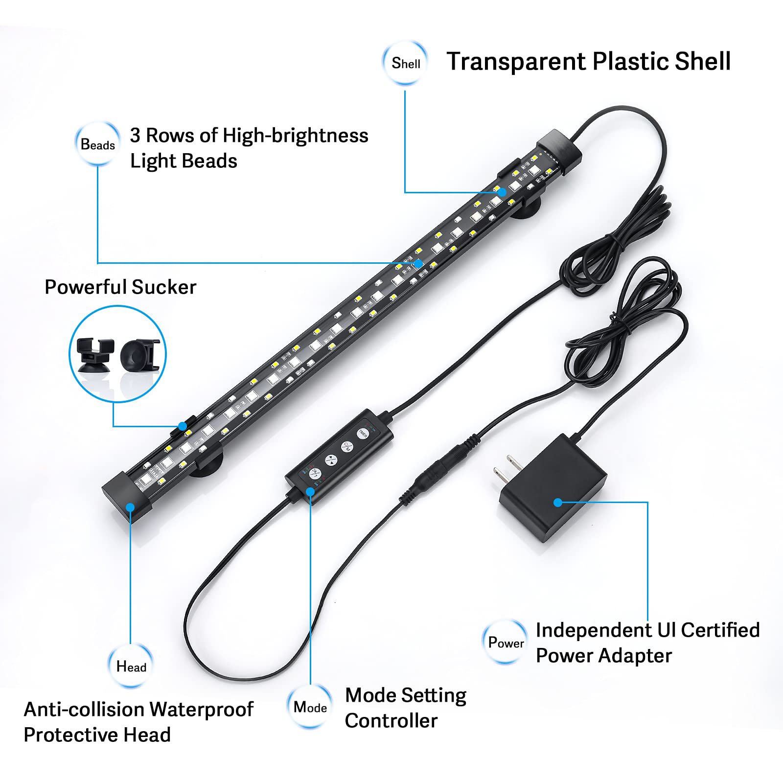 Submersible LED Aquarium Light Extendable Dimmable Full Spectrum Fish Tank Lamp Water Grass Light For 18-38 cm Fish Tank
