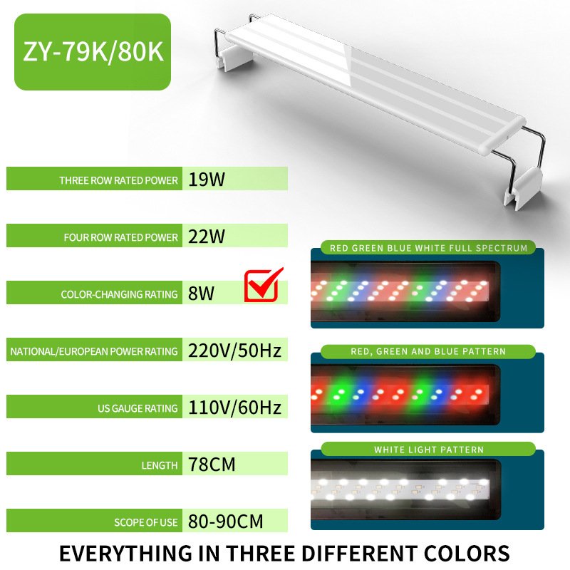 Full Spectrum Fish Tank Light RGB Aquarium Light with Stable Extendable Brackets