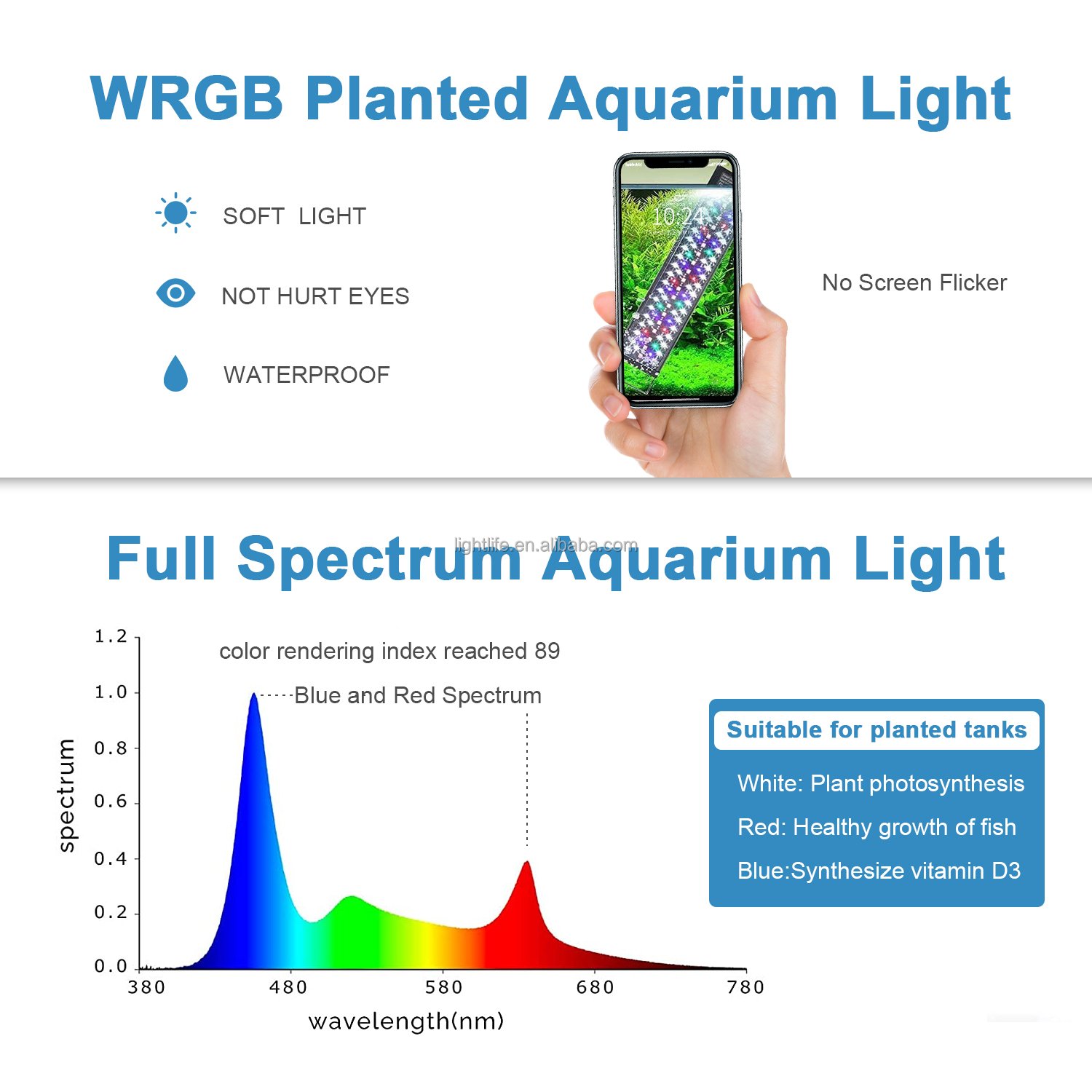 18-68W United States United EU Plug WRGB Full spectrum aquatic grass Light Aquarium LED light with retractable stand aqu