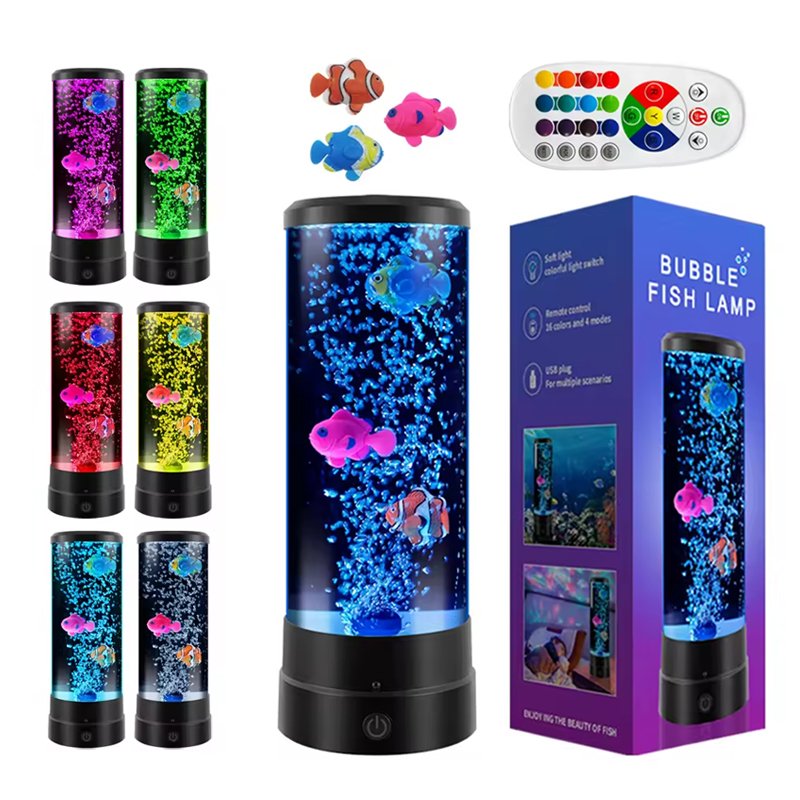 Hot style promotional oem usb night light children jellyfish lava lamp Artificial Plastic fish Bubble Lamp Aquarium Fish Lamp