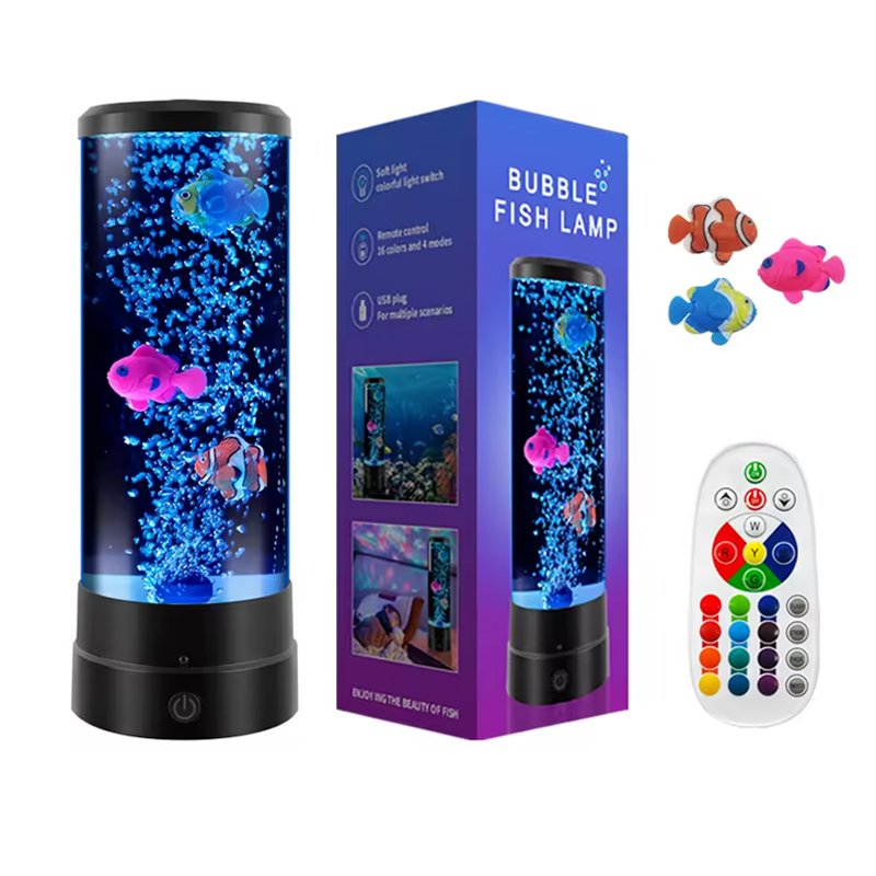 Hot style promotional oem usb night light children jellyfish lava lamp Artificial Plastic fish Bubble Lamp Aquarium Fish Lamp