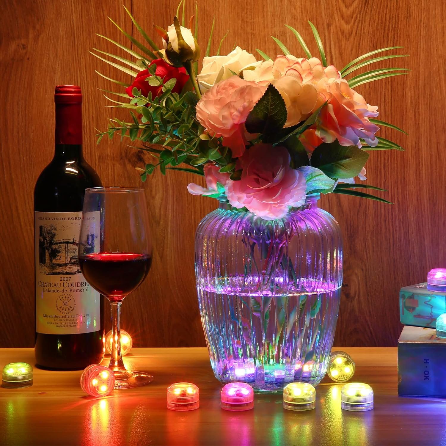 Mini Submersible Tea Lights Waterproof Flameless LED Battery Operated RGB Color Changing Floating Flower Candles Puck Vase Light