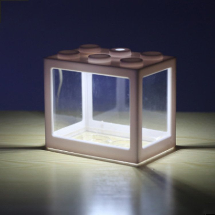 Mini Aquarium Betta Fish Tank Transparent with USB LED Lighting Small Aquarium Office Box Packaging Plastic Table Plastic Gift