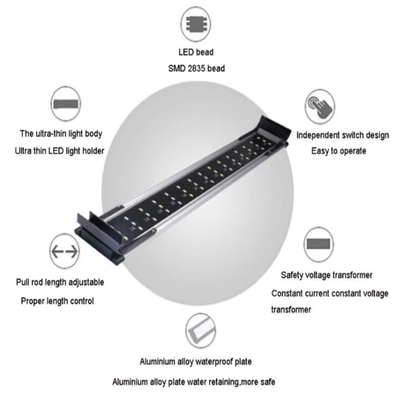 Extendable Design Dimmable LED Aquarium Lamps Fish Tank RGB SMD5050 Ultra-thin Adjustable LED Bracket Light
