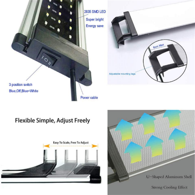 Extendable Design Dimmable LED Aquarium Lamps Fish Tank RGB SMD5050 Ultra-thin Adjustable LED Bracket Light