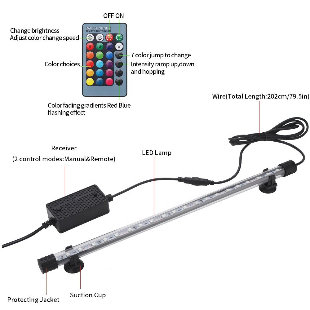 Quanlong submersible wrgb color changing T4 aquarium lamp fish tank waterproof led aquarium lighting with remote control