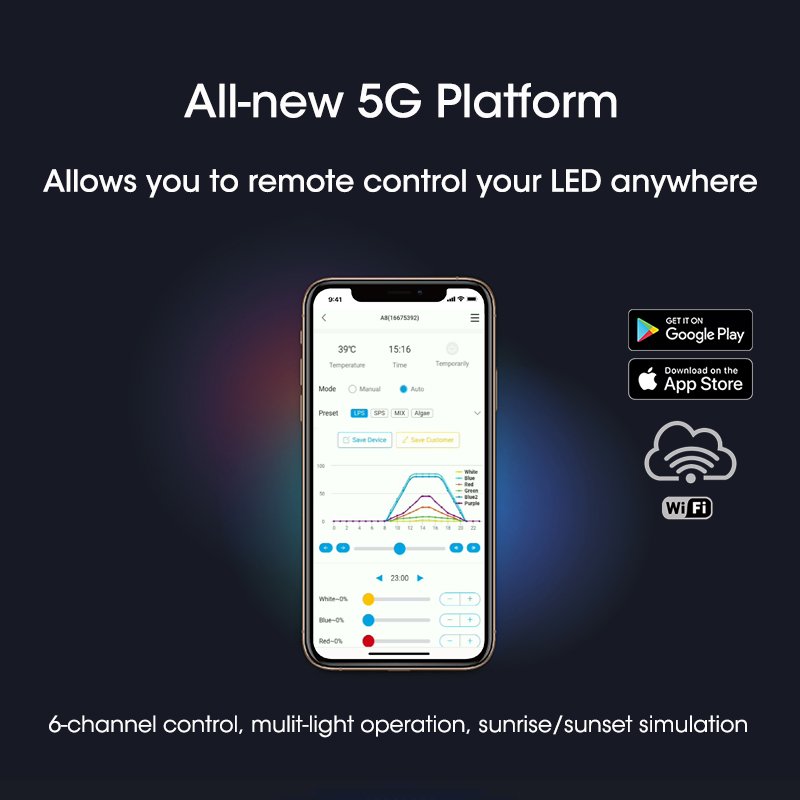 X30 Blue+ Smart 215W Full Spectrum WiFi App Programmable Marine Saltwater Coral Reef LED Lighting for Fish Tank Aquariums