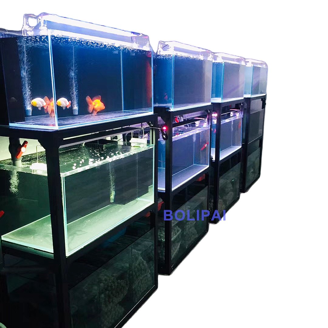 Custom black three layers fish lobster live seafood Aurariums fish tank for restaurant supermarket