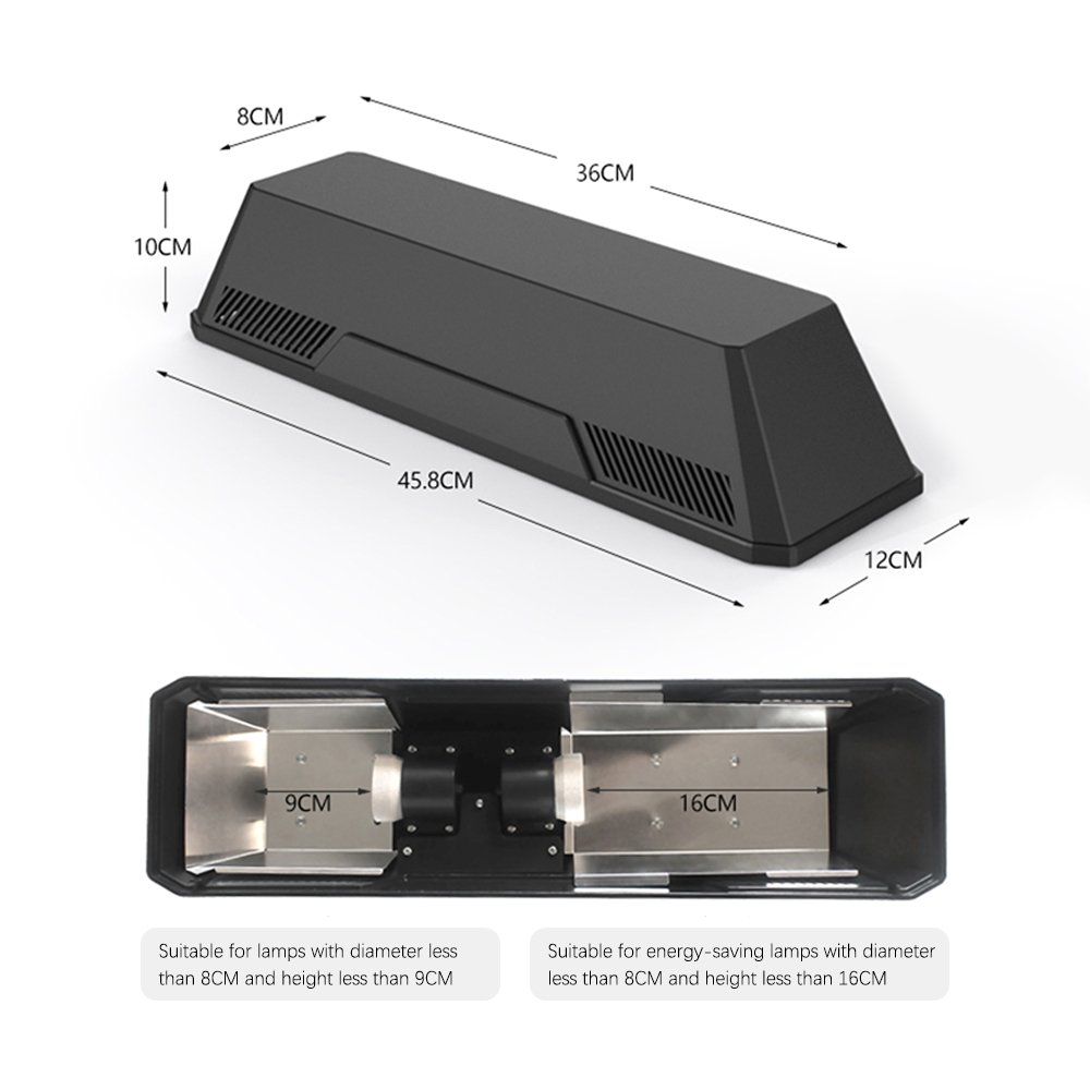 Ventilation Design Reptile UVB / Heating Bulb Support Customizable Dual Lamp Reptile Fixture for Terrariums and Aquariums