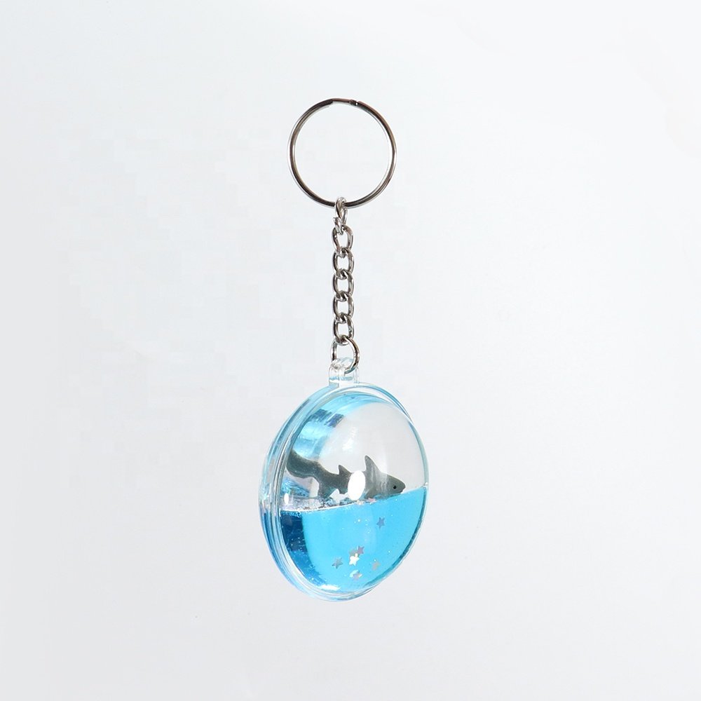 Round Shark Floaty Liquid Quicksand Oil Waterfall Floating Blue Water Glitter Powder Flow Fluid Bubble Key Chain
