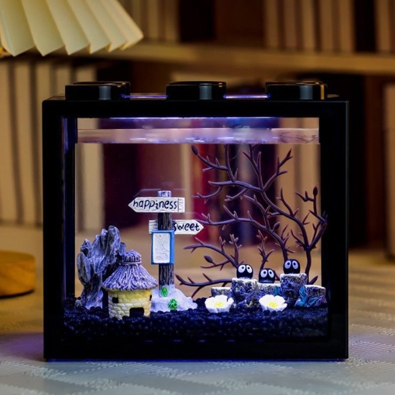 Acrylic Mini Fish Desktop Mini Aquarium Bowl for Goldfish Aquarium Starter Kits with USB LED Light Small Betta Fish Tank